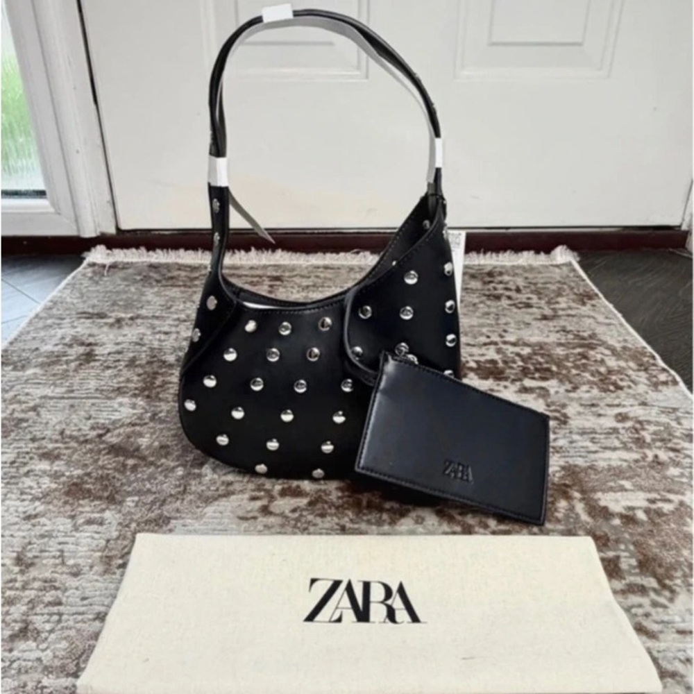 Zara Black Shoulder Bag with Silver Accents